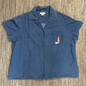 Vintage Westbound Denim Shirt Lighthouse Embroidered Pocket Short Sleeve 2X‎